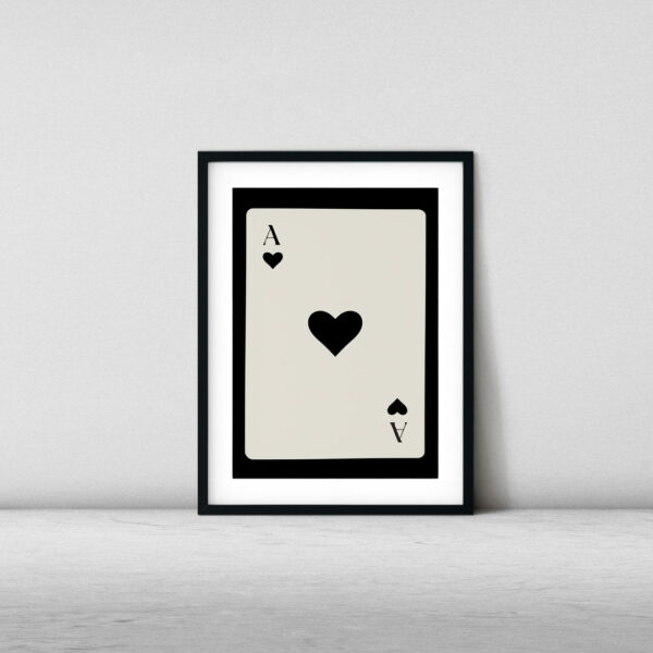 Ace of hearts playing card in minimalist black and white design