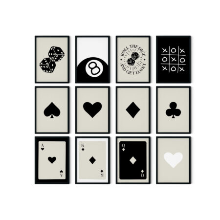 Classic Game Night Collection | 12 Digital Prints | Black & White Wall Art | Instant Download