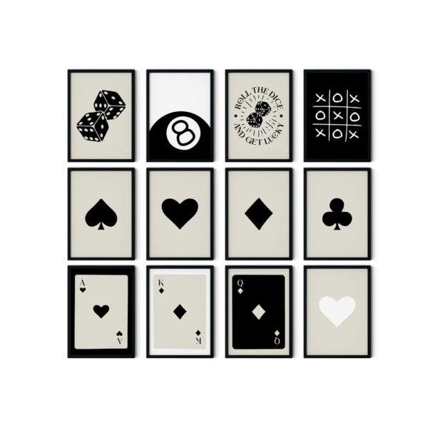 Classic Game Night Collection | 12 Digital Prints | Black & White Wall Art | Instant Download